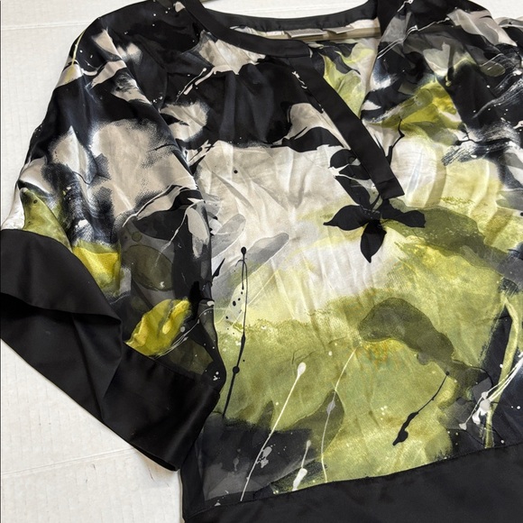 Chico's Black and White Blouse with Green Accents - Picture 3 of 4